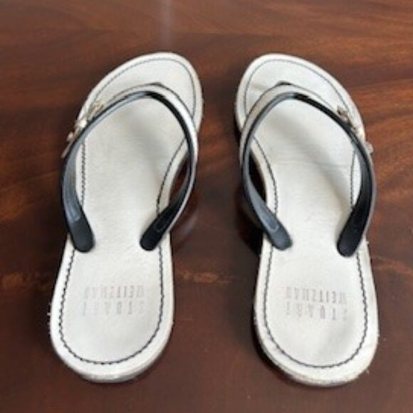 Stuart Weitzman White + Black Thong Sandals - Picture 3 of 4